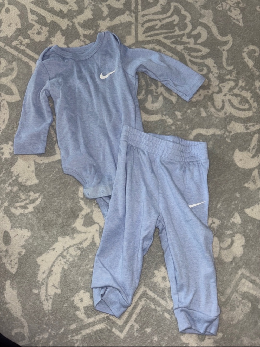 Nike Light Blue Long-Sleeve Baby One-Piece with Matching Pants